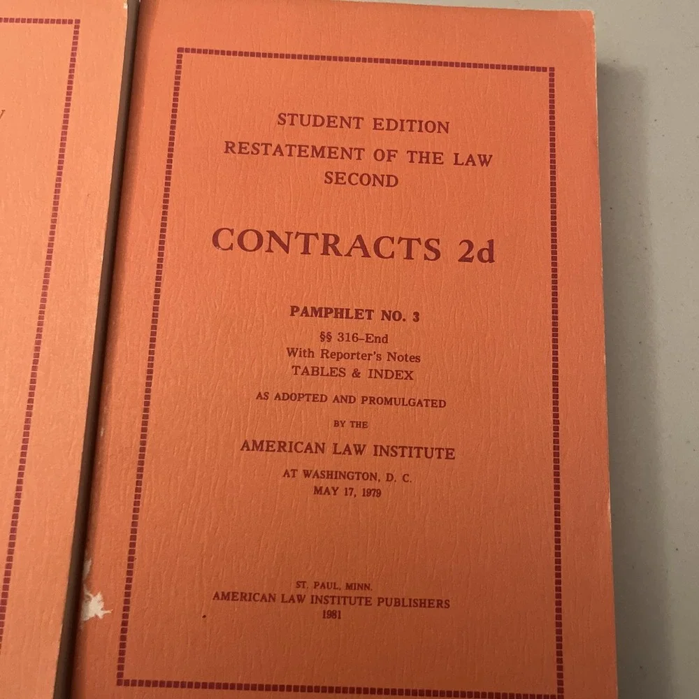 Student Edition Restatement of the Law Second Contracts 2d Pamphlet No. 1 &2 (2)